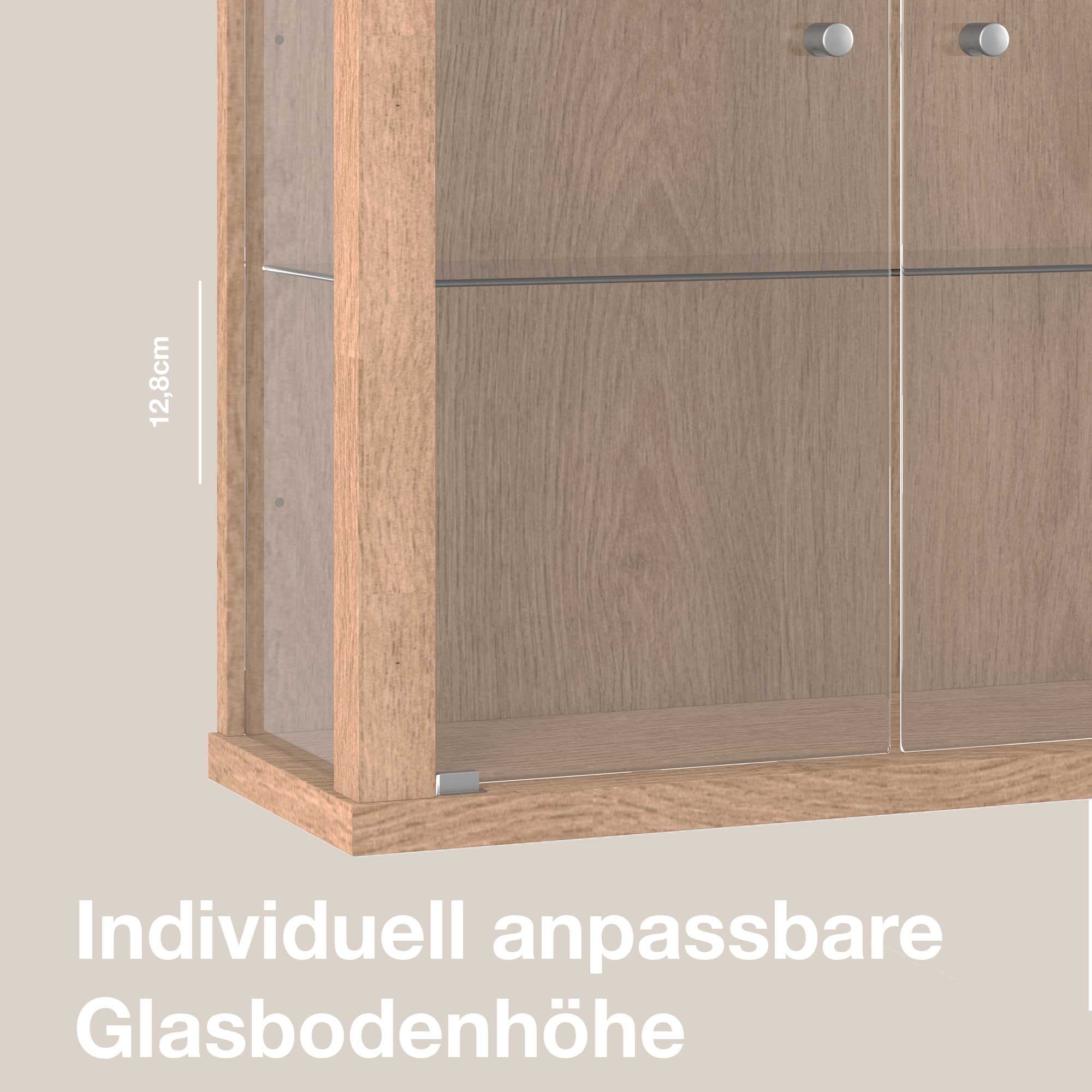 Hängevitrine mit 2 höhenverstellbaren Glasböden