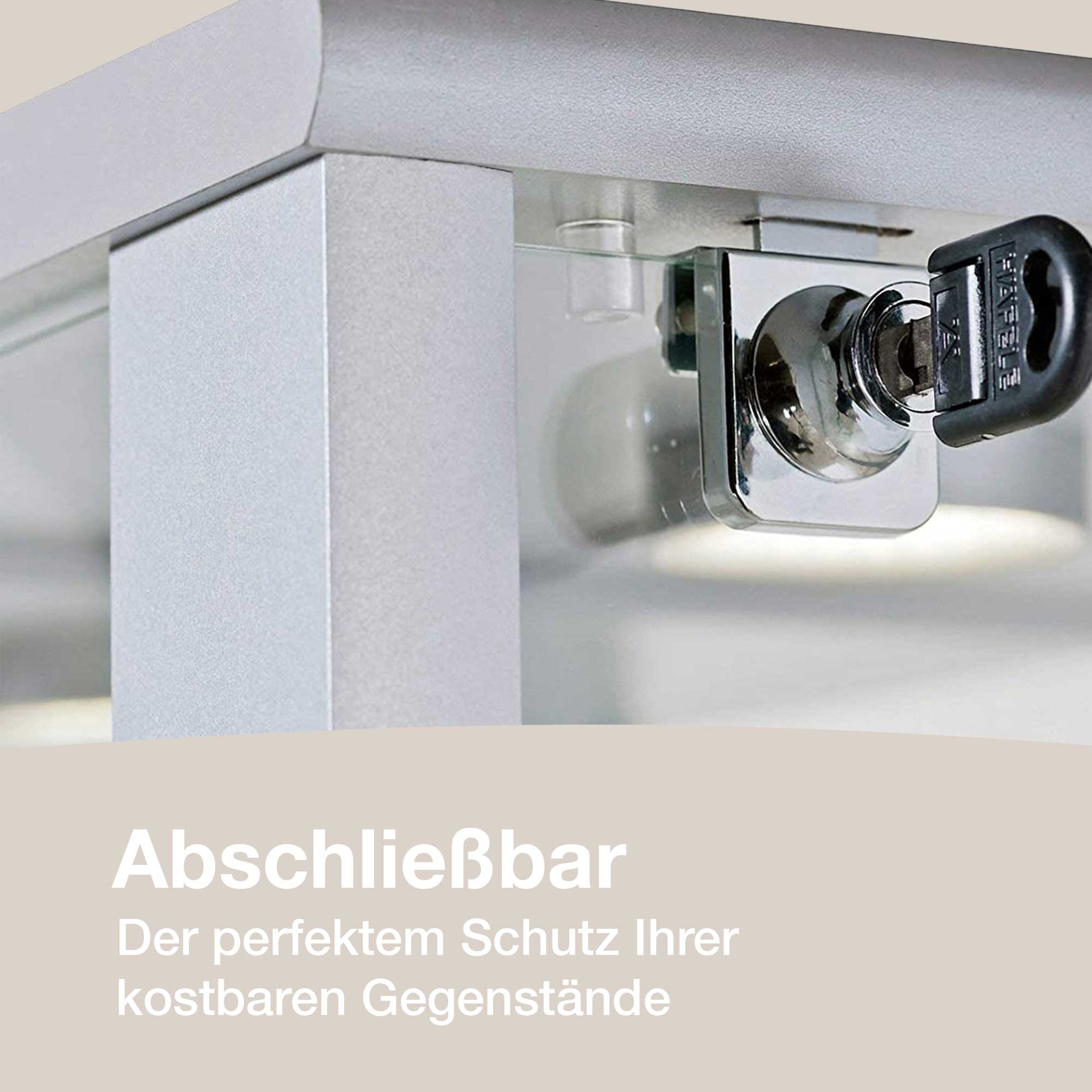 Standvitrine 1trg. mit LED, Spiegel & Schloss