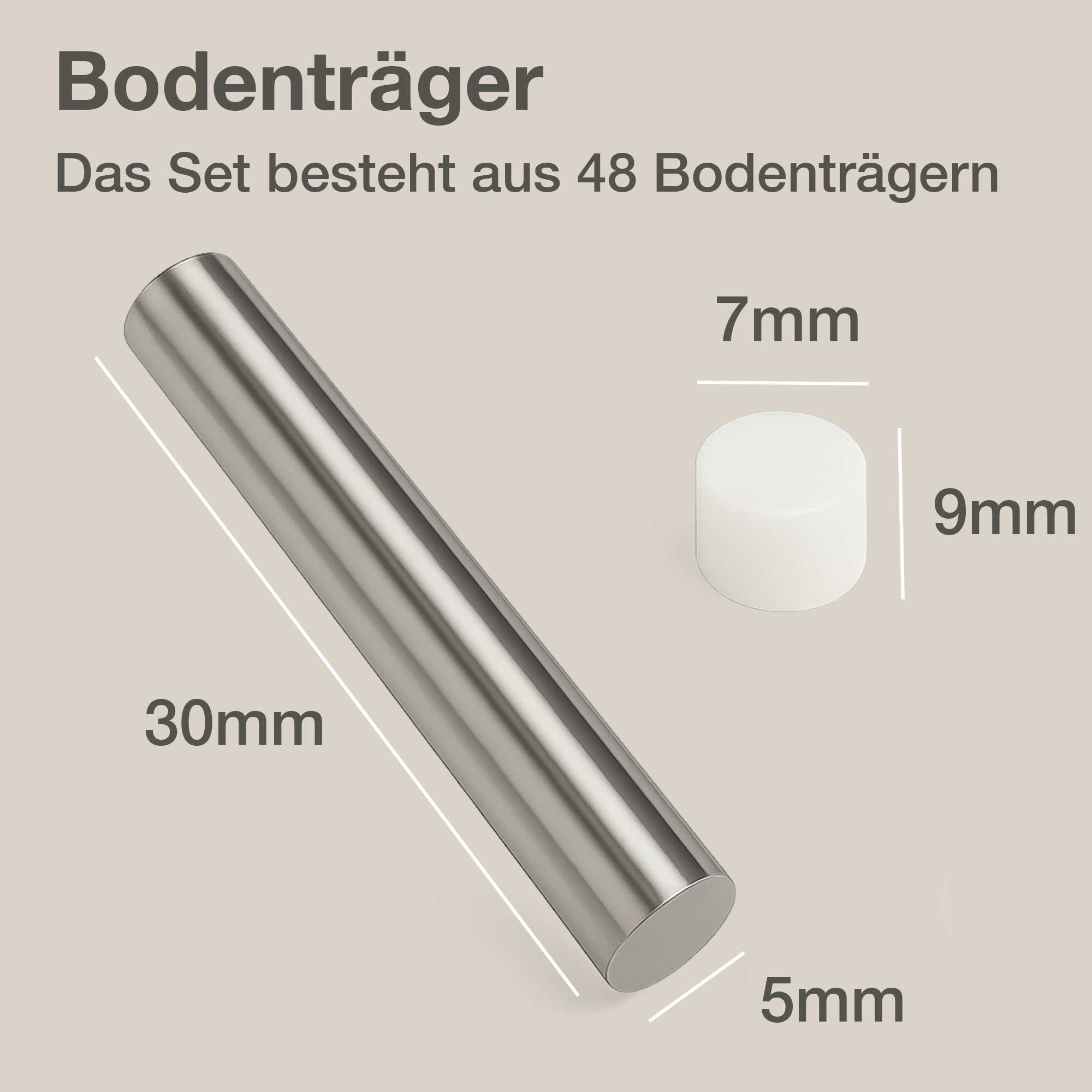 Bodenträger 5x30mm 48 Stück mit Abdeckkappen